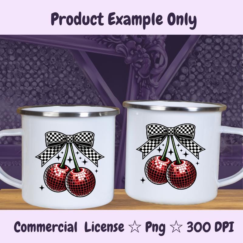 Retro Checkered Cherry PNG | Y2K Disco Ball Fruit Clipart | Alt Girl Sublimation Design | Sparkly Rave Aesthetic Digital Download