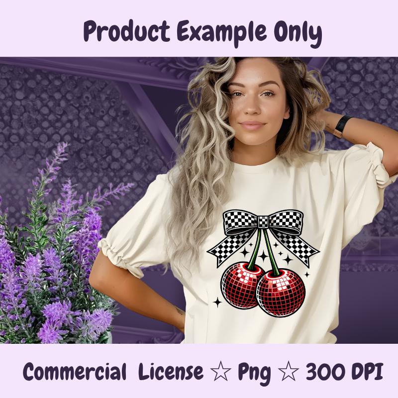 Retro Checkered Cherry PNG | Y2K Disco Ball Fruit Clipart | Alt Girl Sublimation Design | Sparkly Rave Aesthetic Digital Download