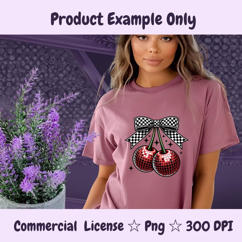 Retro Checkered Cherry PNG | Y2K Disco Ball Fruit Clipart | Alt Girl Sublimation Design | Sparkly Rave Aesthetic Digital Download