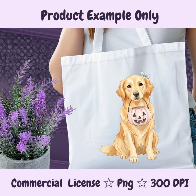 Golden Retriever Halloween PNG, Cute Dog Clipart with Pumpkin, Fall Dog Sublimation, Trick or Treat Digital Download