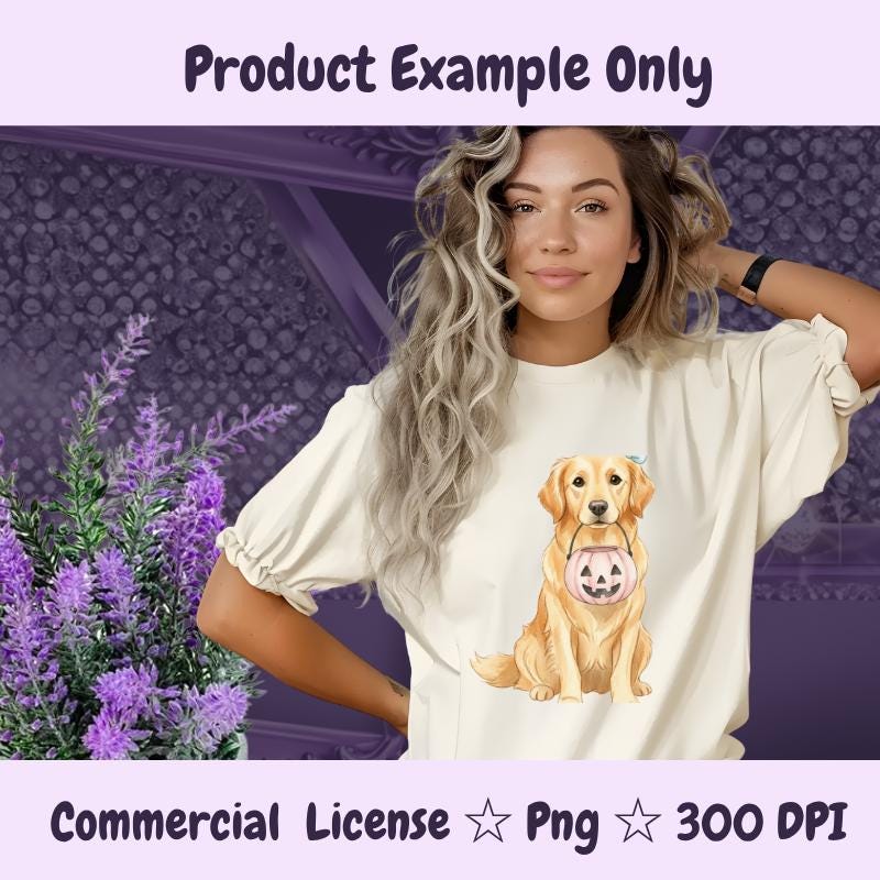 Golden Retriever Halloween PNG, Cute Dog Clipart with Pumpkin, Fall Dog Sublimation, Trick or Treat Digital Download
