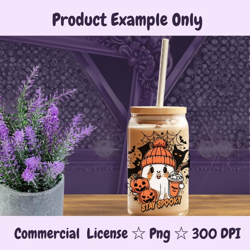 Cute Ghost Halloween PNG, Stay Spooky Sublimation Design, Fall Coffee Ghost Clipart, Kawaii Halloween Digital Download
