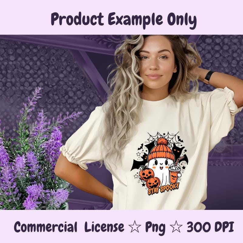 Cute Ghost Halloween PNG, Stay Spooky Sublimation Design, Fall Coffee Ghost Clipart, Kawaii Halloween Digital Download