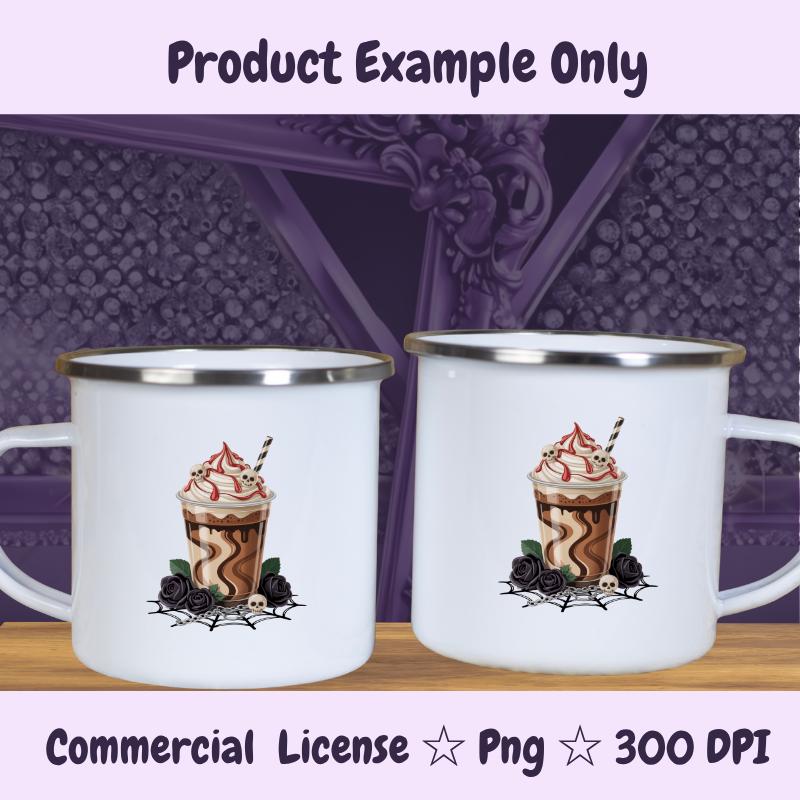 Goth Halloween Coffee PNG, Spooky Latte Clipart with Skulls and Roses, Dark Fall Drink Sublimation, Digital Download