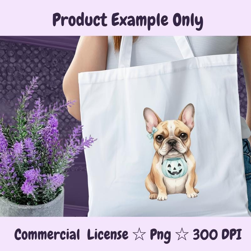 French Bulldog Halloween PNG, Cute Frenchie Clipart with Pumpkin Bucket, Dog Mom Fall Sublimation Design, Digital Download