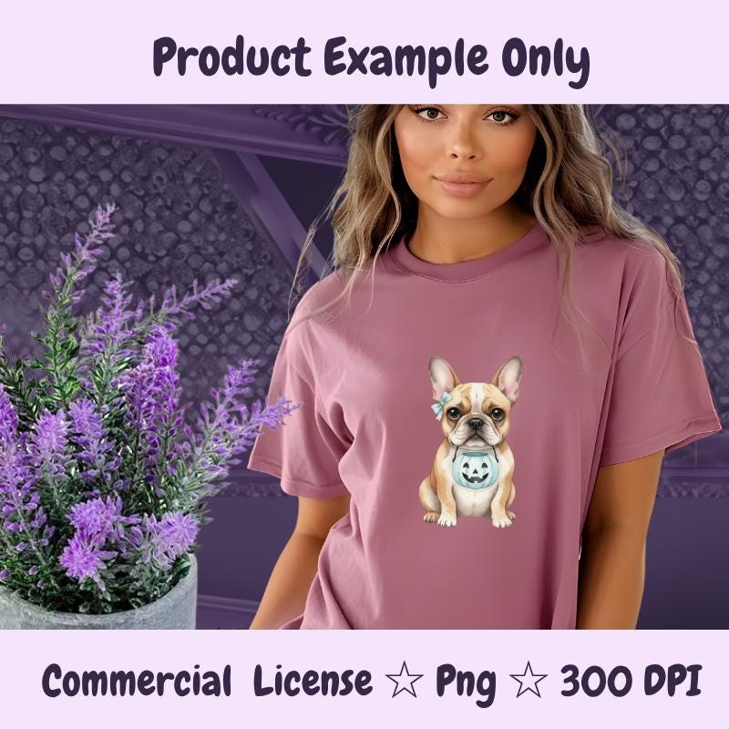 French Bulldog Halloween PNG, Cute Frenchie Clipart with Pumpkin Bucket, Dog Mom Fall Sublimation Design, Digital Download