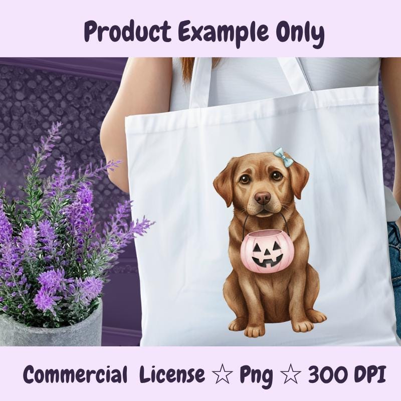 Chocolate Labrador Halloween PNG, Fall Dog Clipart with Pumpkin Bucket, Cute Lab Sublimation Design, Digital Download