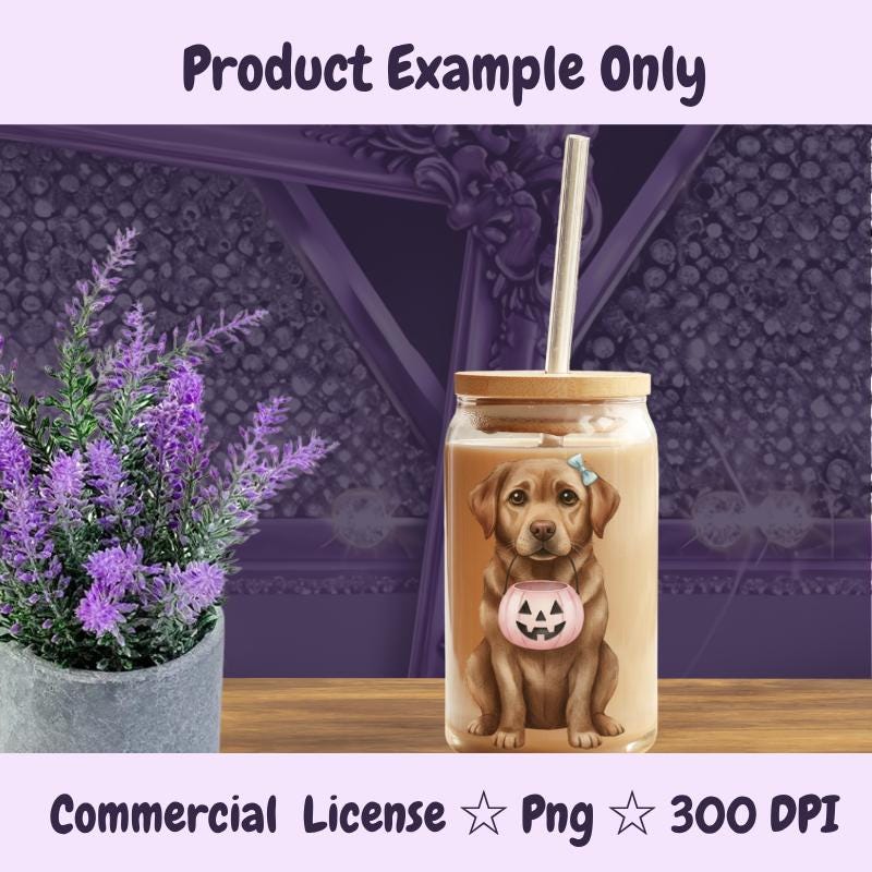 Chocolate Labrador Halloween PNG, Fall Dog Clipart with Pumpkin Bucket, Cute Lab Sublimation Design, Digital Download
