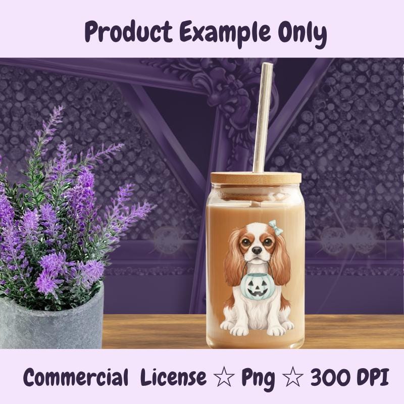 Cavalier King Charles Halloween PNG, Spaniel Dog Clipart with Pumpkin, Cute Fall Sublimation Design, Digital Download