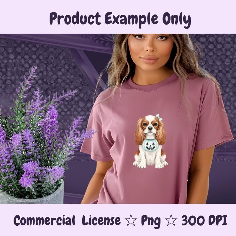 Cavalier King Charles Halloween PNG, Spaniel Dog Clipart with Pumpkin, Cute Fall Sublimation Design, Digital Download