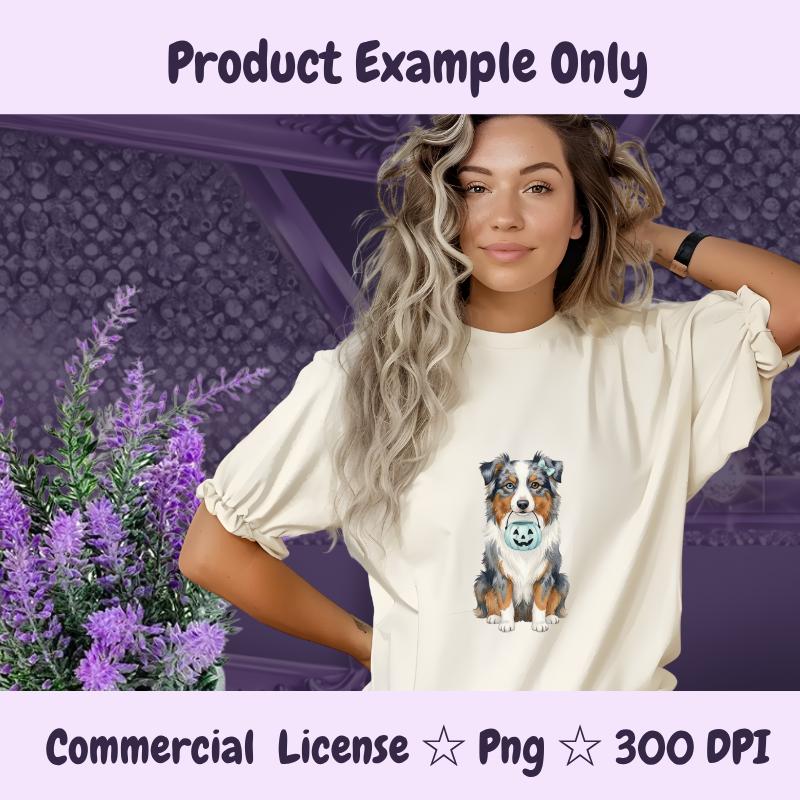 Australian Shepherd Halloween PNG, Blue Merle Dog Clipart with Pumpkin, Fall Dog Mom Sublimation Design, Digital Download