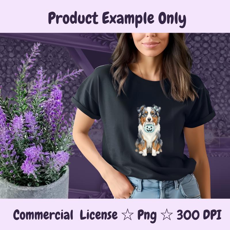 Australian Shepherd Halloween PNG, Blue Merle Dog Clipart with Pumpkin, Fall Dog Mom Sublimation Design, Digital Download