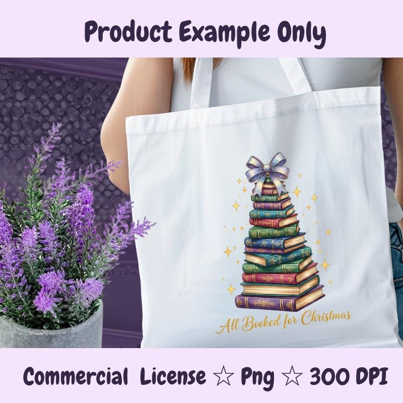 All Booked for Christmas PNG, Colorful Book Tree Clipart, Holiday Book Lover Sublimation Design, Magical Reading Digital Download