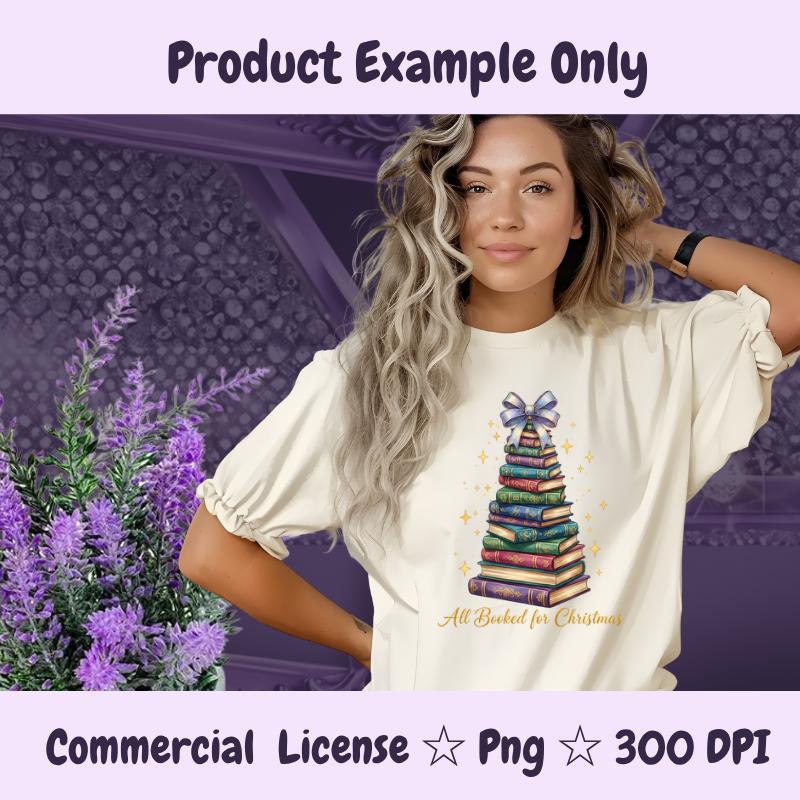 All Booked for Christmas PNG, Colorful Book Tree Clipart, Holiday Book Lover Sublimation Design, Magical Reading Digital Download