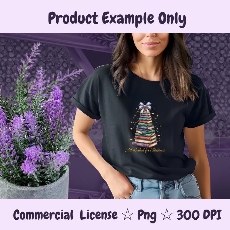 All Booked for Christmas PNG, Colorful Book Tree Clipart, Holiday Book Lover Sublimation Design, Magical Reading Digital Download
