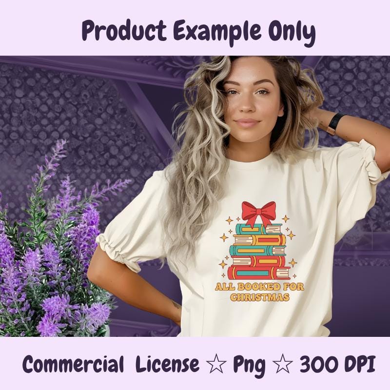 All Booked for Christmas PNG, Retro Book Lover Holiday Clipart, Colorful Christmas Books Sublimation Design, Digital Download
