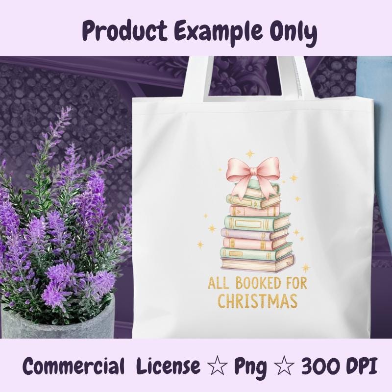 All Booked for Christmas PNG, Pastel Book Stack Clipart, Soft Aesthetic Holiday Sublimation Design, Cute Reader Digital Download