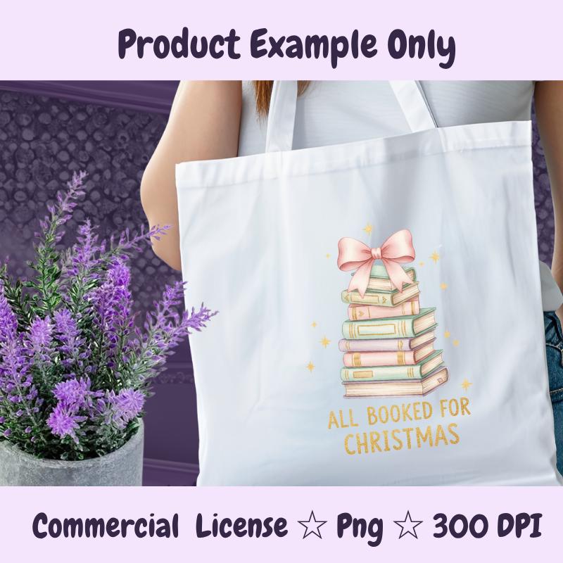 All Booked for Christmas PNG, Pastel Book Stack Clipart, Soft Aesthetic Holiday Sublimation Design, Cute Reader Digital Download