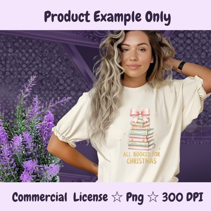 All Booked for Christmas PNG, Pastel Book Stack Clipart, Soft Aesthetic Holiday Sublimation Design, Cute Reader Digital Download