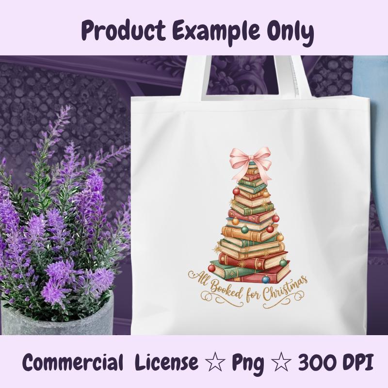 All Booked for Christmas PNG, Holiday Book Stack Tree Clipart, Red and Green Christmas Sublimation Design, Book Lover Digital Download