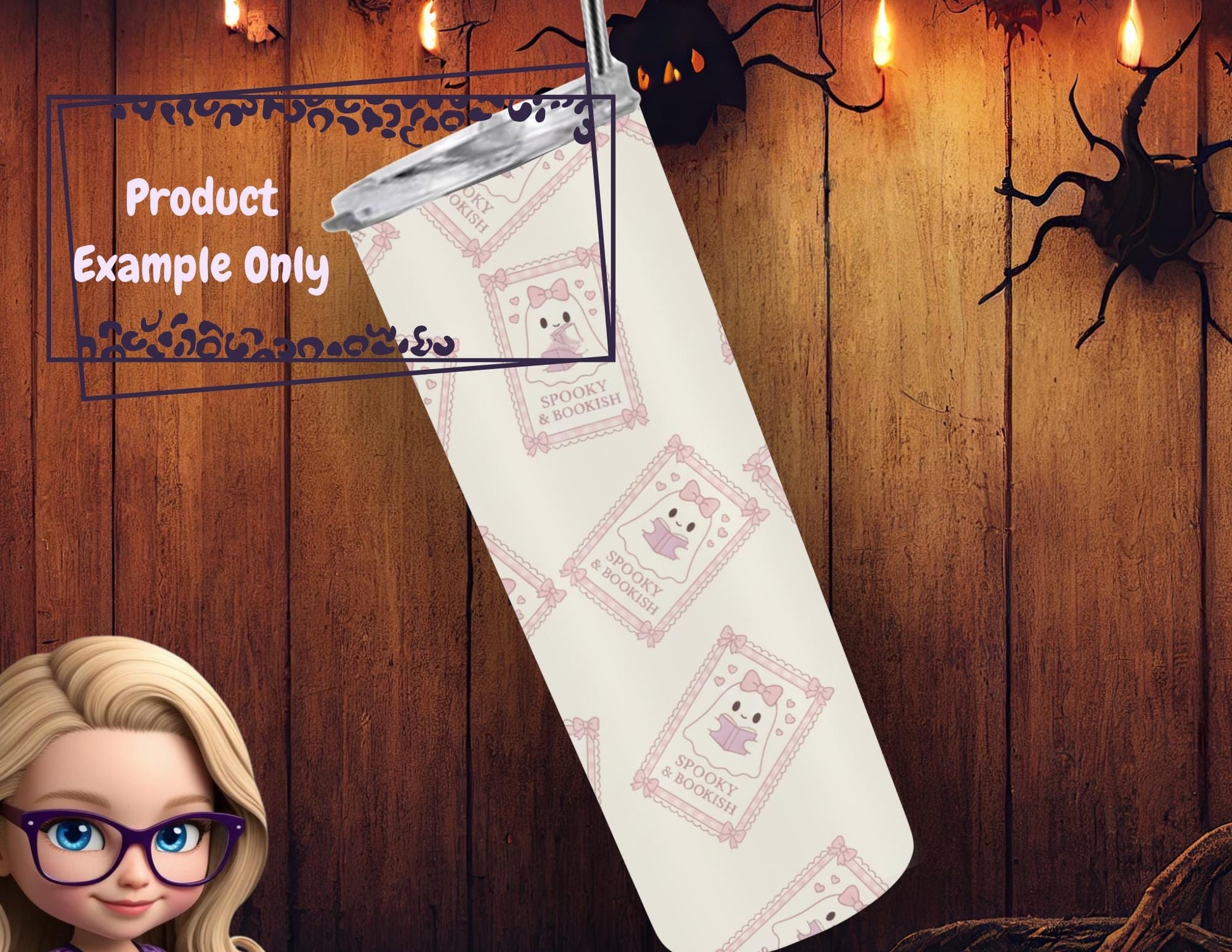 Spooky Bookish Seamless PNG Pattern, Halloween Ghost Reading Cozy Book Lover Digital Download for Sublimation Mugs Tumblers Shirts