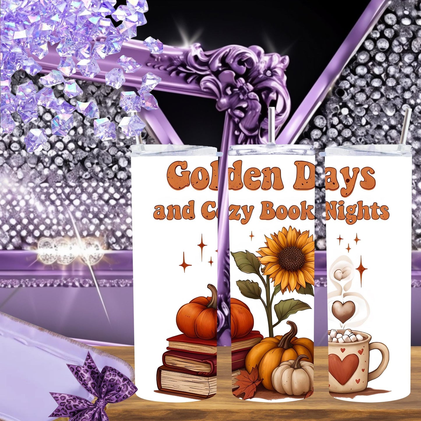 Fall Book Lover Tumbler – 20oz Golden Days Mug – Cozy Reading Cup, Autumn Aesthetic Gift, Bookish Coffee Tumbler, Pumpkin Spice Vibes