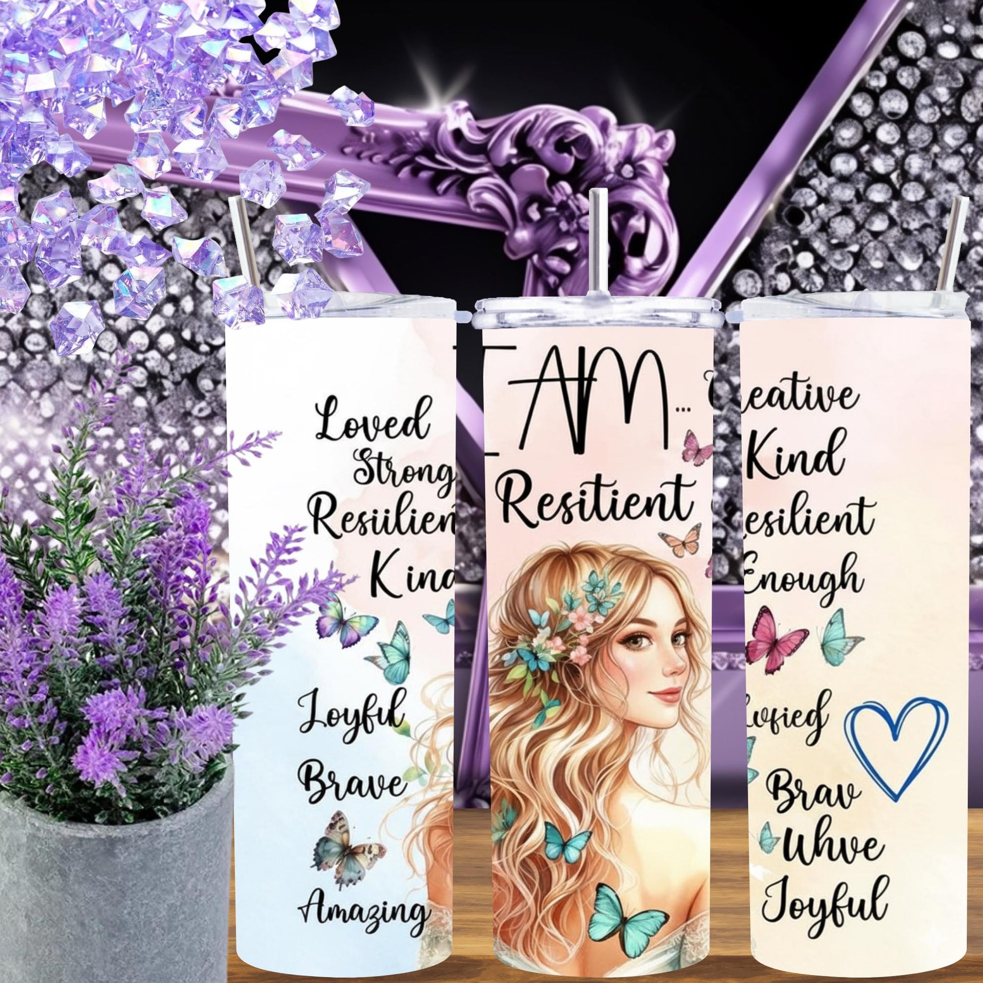 Butterfly Affirmation Tumbler – 20oz Inspirational Self Love Cup – Mental Health Gift, Positive Vibes Mug, Uplifting Drinkware