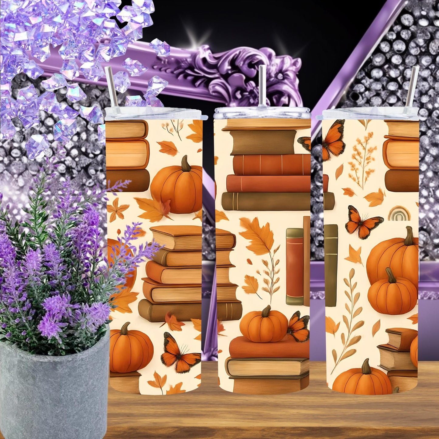 Autumn Books Tumbler – 20oz Fall Pumpkin Mug for Readers – Bookish Coffee Cup, Cozy Reading Gift, Pumpkin Spice Tumbler, Fall Aesthetic