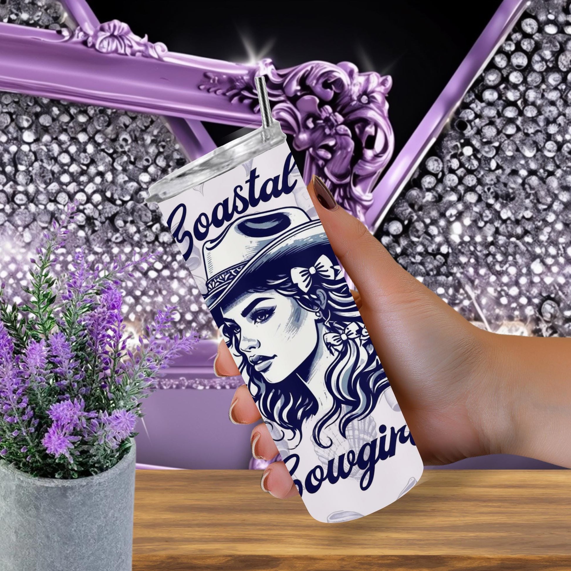 Coastal Cowgirl Tumbler 20 oz - Beachy Western Style Cup with Seashells and Bows