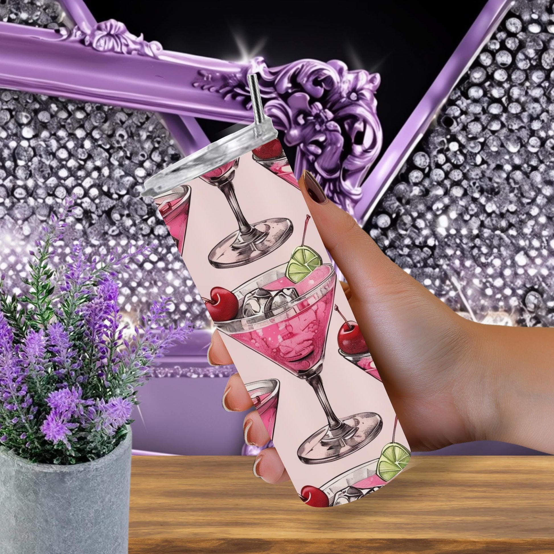 Cheers to Style: Pink Martini Pattern 20 oz Tumbler - Sip in Sweet Sophistication