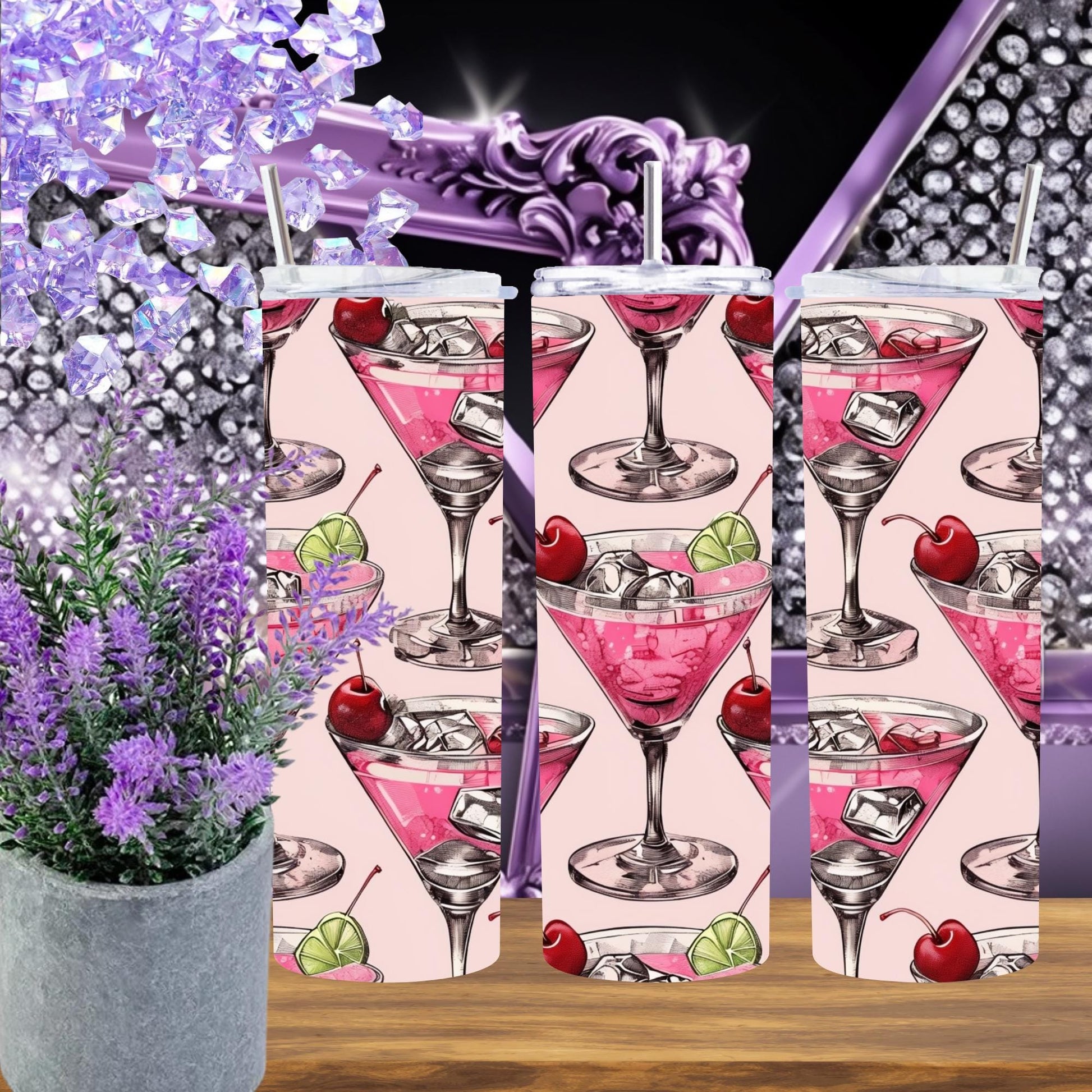 Cheers to Style: Pink Martini Pattern 20 oz Tumbler - Sip in Sweet Sophistication