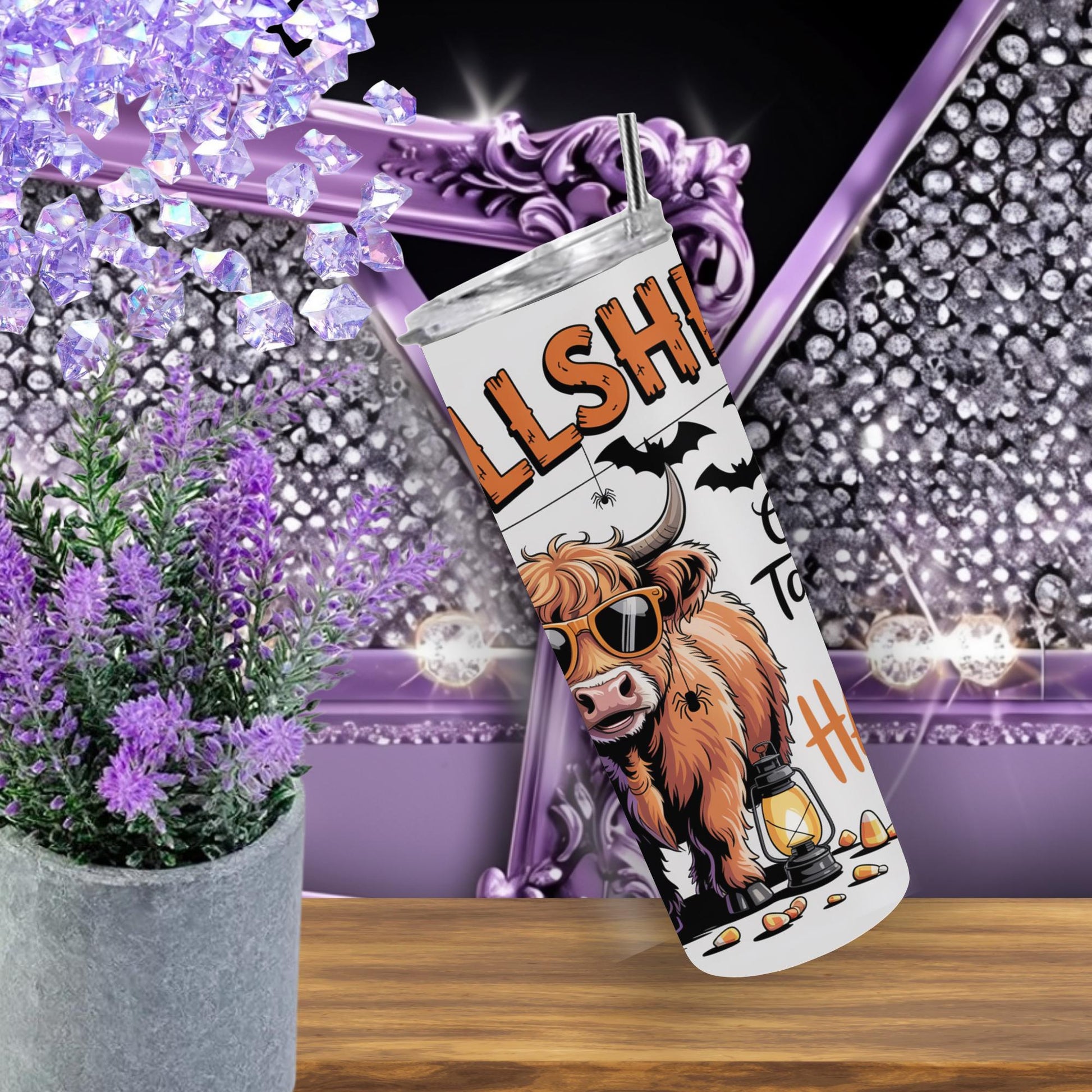 Highland Cow Halloween Tumbler – 20oz Funny Fall Mug – Cute Cow in Costume Cup, Spooky Season Gift, Farmhouse Halloween Tumbler