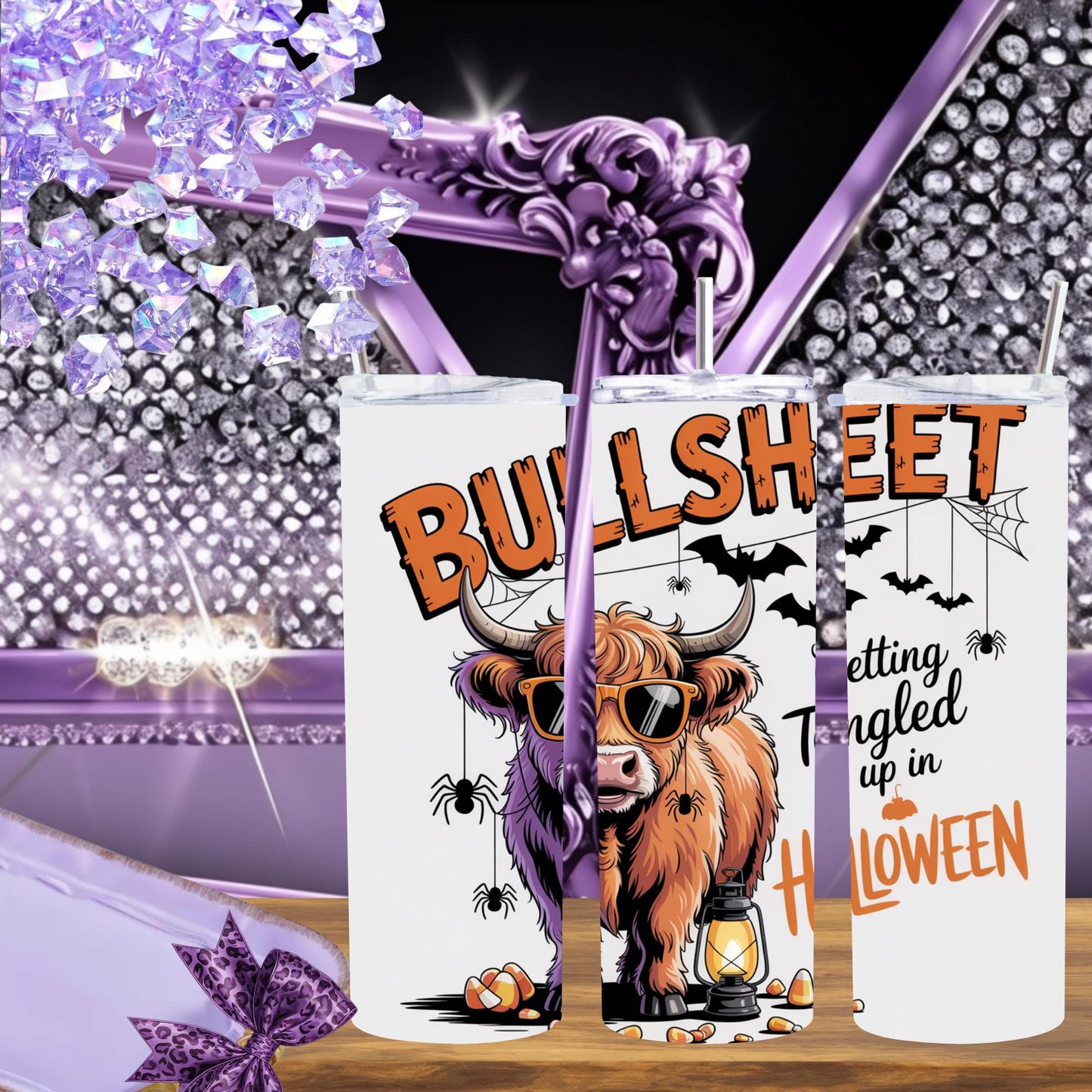 Highland Cow Halloween Tumbler – 20oz Funny Fall Mug – Cute Cow in Costume Cup, Spooky Season Gift, Farmhouse Halloween Tumbler
