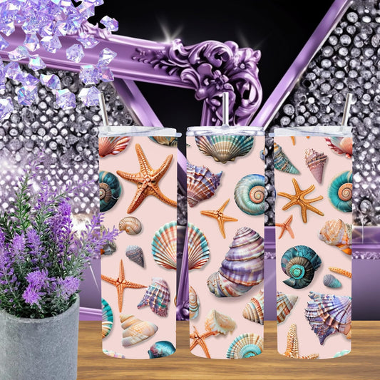 Beautiful Seashell Design 20 oz Stainless Steel Tumbler - Coastal Style Drinkware