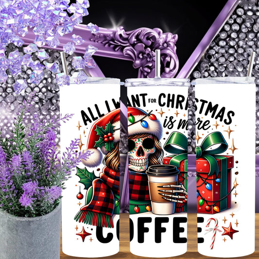 Christmas Coffee Tumbler 20oz – Goth Santa Skull Girl – Funny Holiday Gift for Coffee Lovers – Spooky Christmas Cup