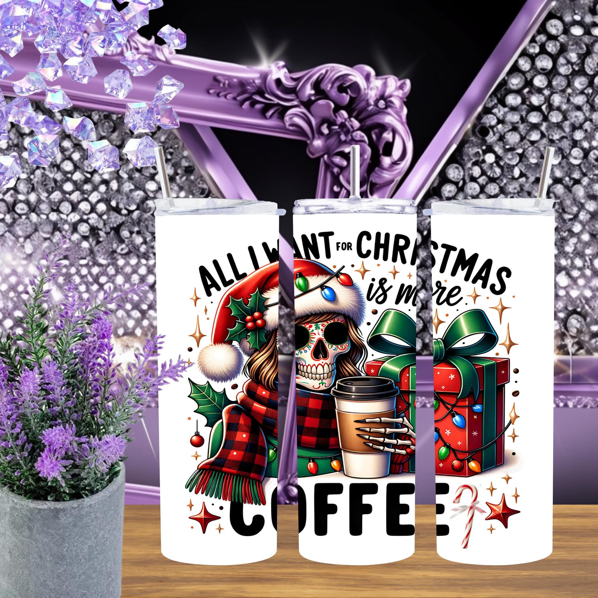 Christmas Coffee Tumbler 20oz – Goth Santa Skull Girl – Funny Holiday Gift for Coffee Lovers – Spooky Christmas Cup