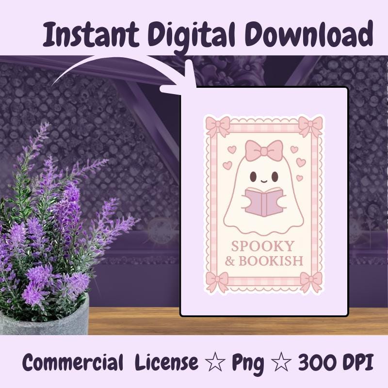 Spooky Book Ghost PNG: Retro Halloween Sublimation Design (Digital Download)