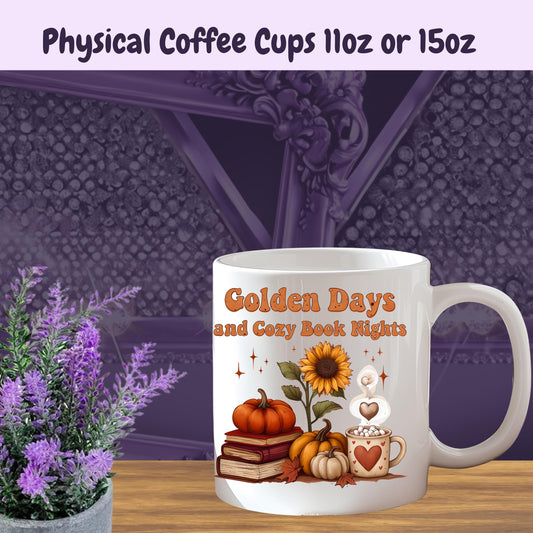 Autumn Reading Mug – Fall Coffee Cup for Book Lovers – Cozy Sunflower Mug – Gift for Readers, Bookish Fall Aesthetic Mug