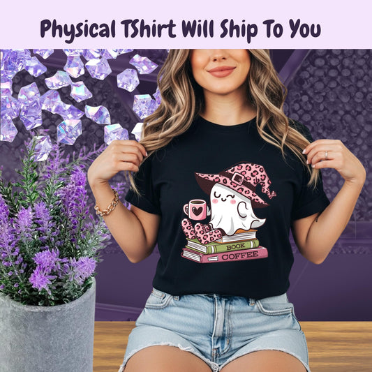 Cute Halloween Coffee Shirt, Spooky Ghost Reading Tee, Vintage Style Halloween Shirt, Cozy Ghost, Book Club Shirt