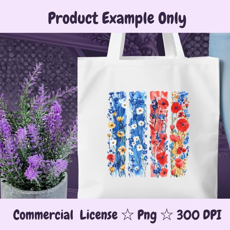 Wildflower Brushstroke PNG | Watercolor Floral Strips Clipart | Red Blue Boho Flowers Sublimation | 300 DPI Instant Download