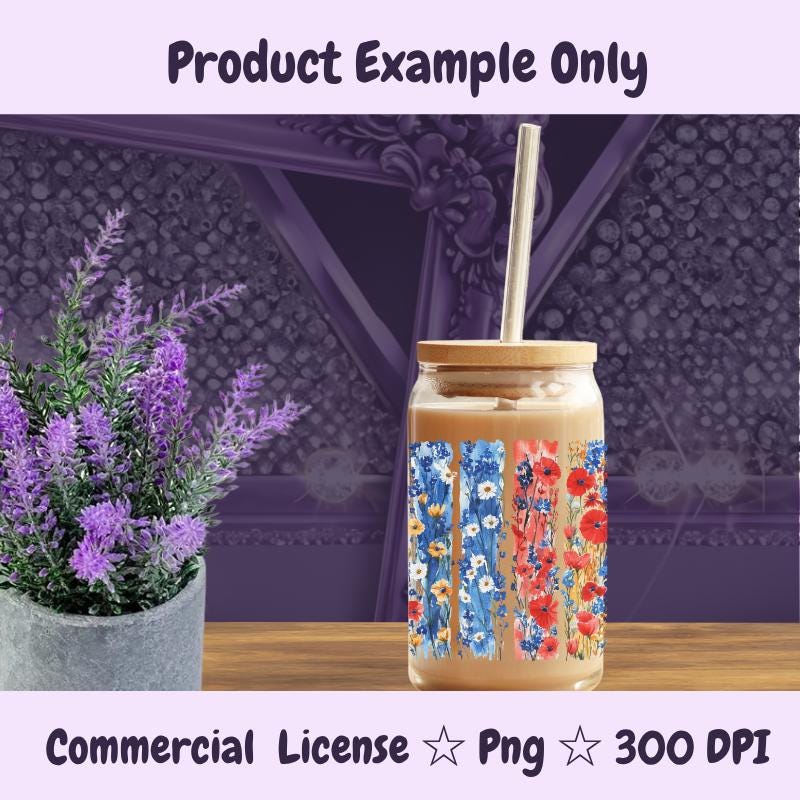 Wildflower Brushstroke PNG | Watercolor Floral Strips Clipart | Red Blue Boho Flowers Sublimation | 300 DPI Instant Download
