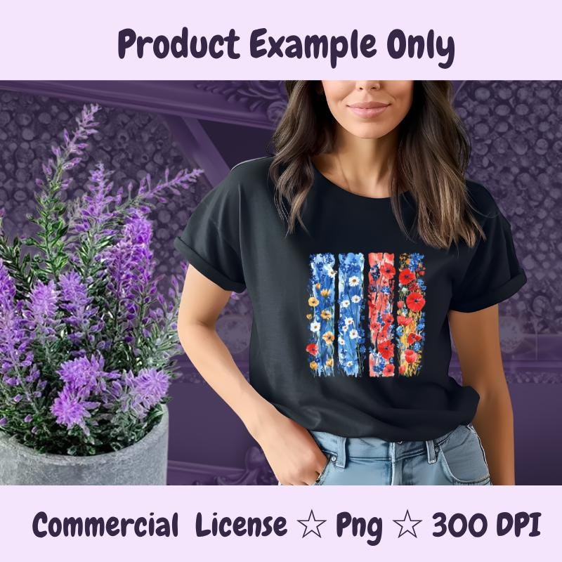 Wildflower Brushstroke PNG | Watercolor Floral Strips Clipart | Red Blue Boho Flowers Sublimation | 300 DPI Instant Download