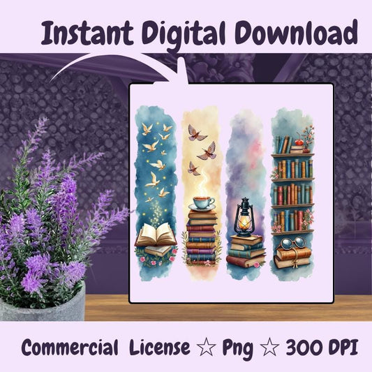 Book Brushstroke PNG | Watercolor Book Lover Clipart | Reading Sublimation Design | Cozy Aesthetic PNG | 300 DPI Instant Download