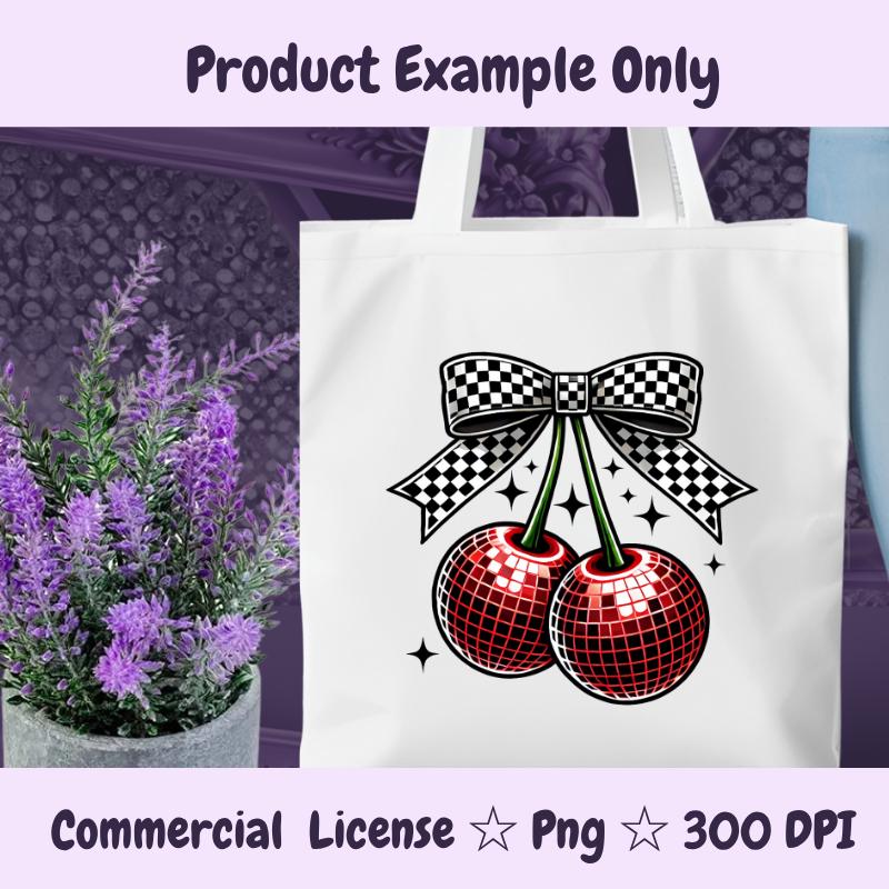 Retro Checkered Cherry PNG | Y2K Disco Ball Fruit Clipart | Alt Girl Sublimation Design | Sparkly Rave Aesthetic Digital Download