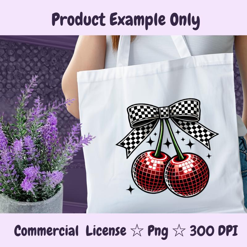 Retro Checkered Cherry PNG | Y2K Disco Ball Fruit Clipart | Alt Girl Sublimation Design | Sparkly Rave Aesthetic Digital Download