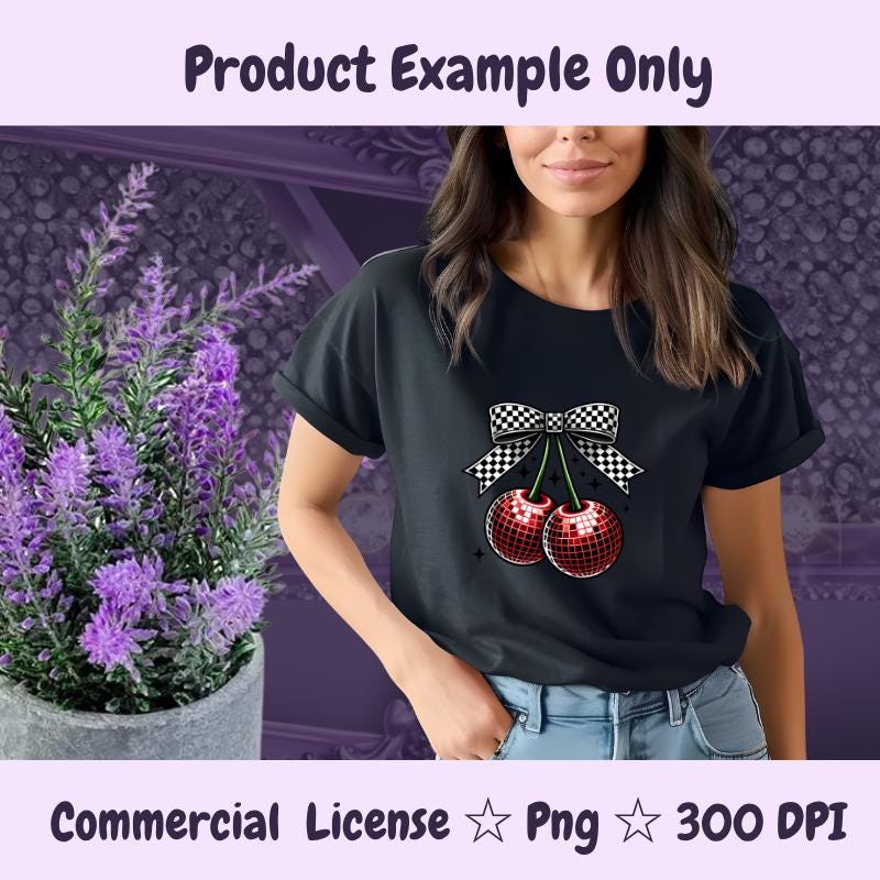 Retro Checkered Cherry PNG | Y2K Disco Ball Fruit Clipart | Alt Girl Sublimation Design | Sparkly Rave Aesthetic Digital Download