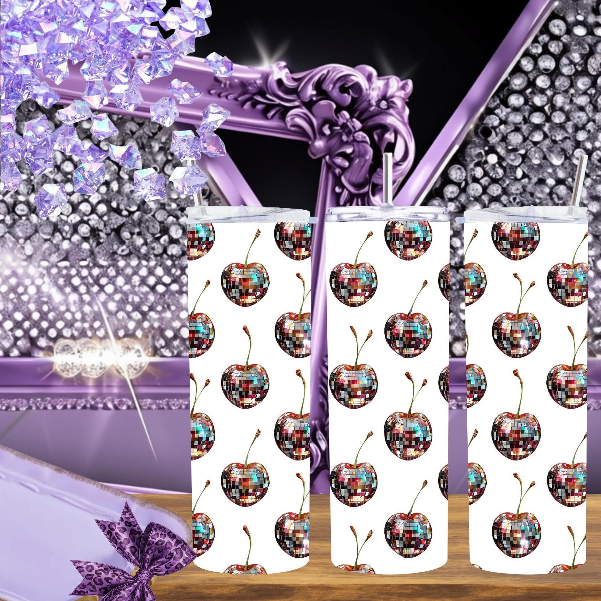 Retro Disco Cherry 20oz Tumbler - Funky Glitter Cherry Cup - Wichita Made