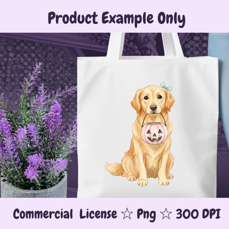 Golden Retriever Halloween PNG, Cute Dog Clipart with Pumpkin, Fall Dog Sublimation, Trick or Treat Digital Download