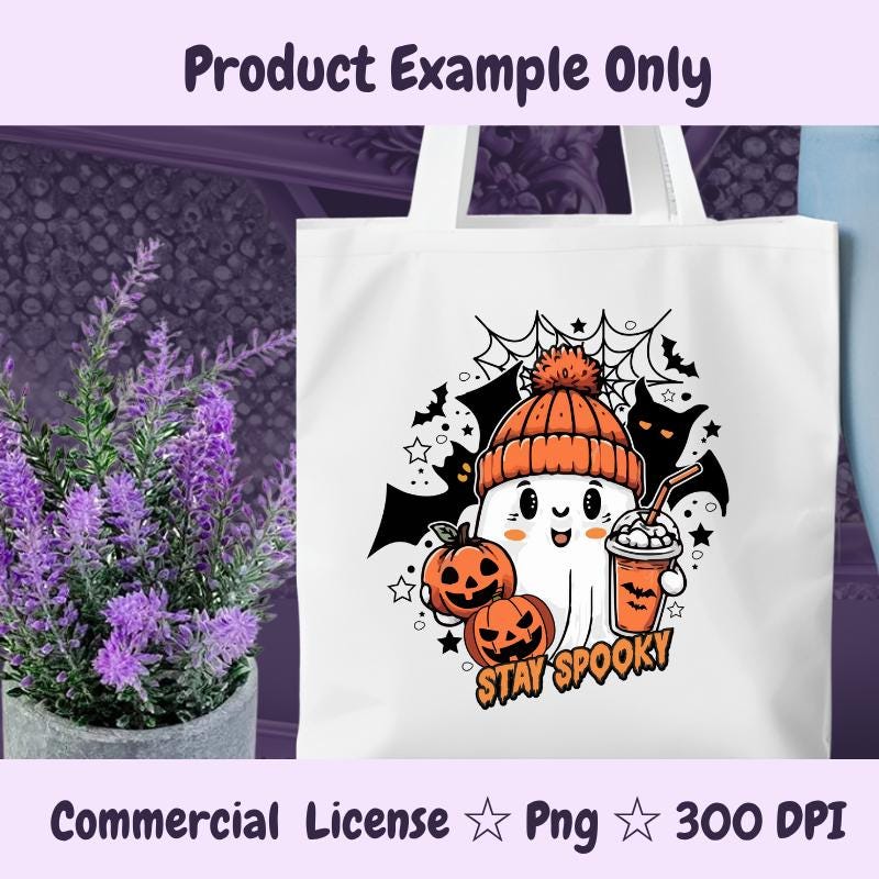 Cute Ghost Halloween PNG, Stay Spooky Sublimation Design, Fall Coffee Ghost Clipart, Kawaii Halloween Digital Download
