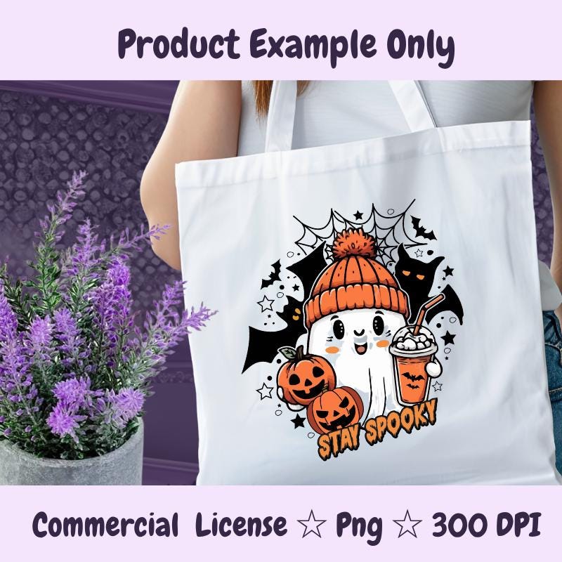 Cute Ghost Halloween PNG, Stay Spooky Sublimation Design, Fall Coffee Ghost Clipart, Kawaii Halloween Digital Download